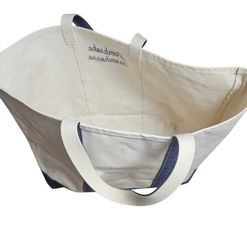 Vintage LL Bean Boat and Tote Blue Trim Canvas Bag Pembroke Farmhous NWT - Picture 2 of 8